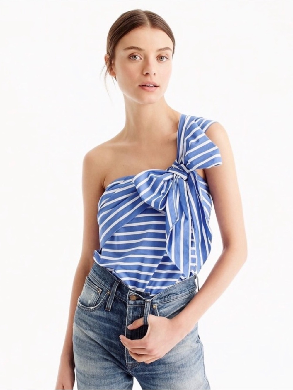 J Crew Striped One-Shoulder Bow Top 10